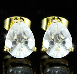 2 Carat Pear Cut CZ Created Diamond Gold Plated Earrings ZE704-0